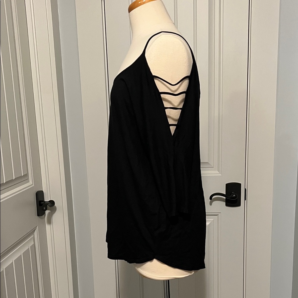 VENUS Black Strappy Sleeve V Neck Top